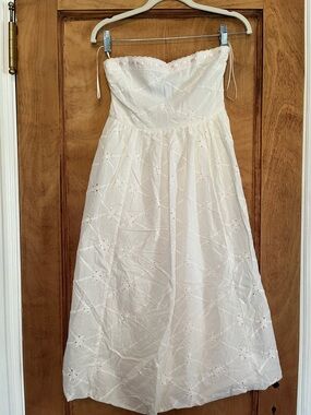 Altar'd State White Strapless Eyelet Midi Dress